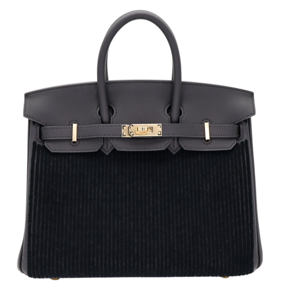 Hermès 25cm Birkin Black Cote a Cote Tuffetage Caban Swift Leather