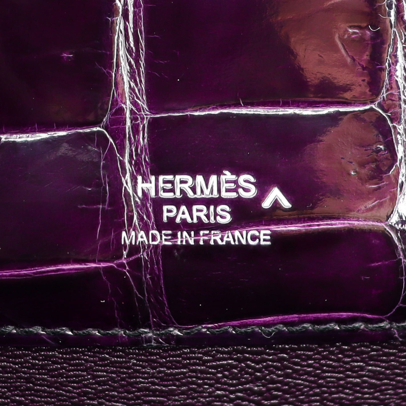 Hermès Kelly Cut Amethyst Shiny Porosus Crocodile Diamond Hardware