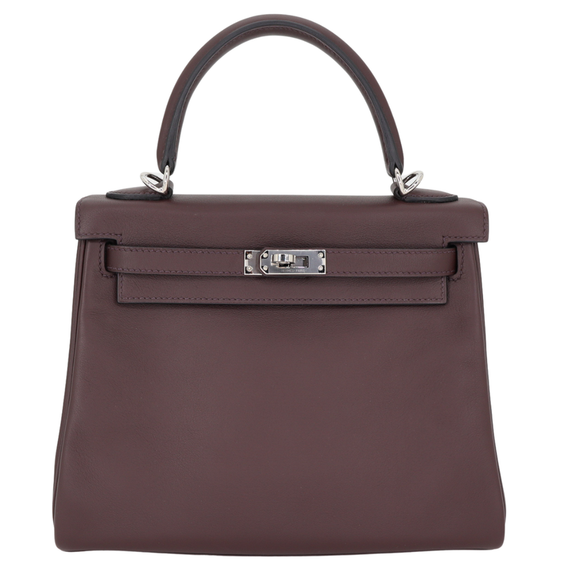 Hermès 25cm Kelly Retourne Rouge Sellier Swift Leather Palladium