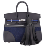 Hermès 25cm Birkin Go Team Caban/ Bleu Nuit Swift/Feutre Palladium Hardware