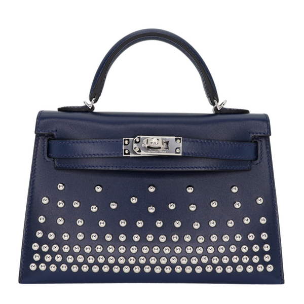 Hermès Kelly II Sellier Mini Cloute Bleu Abyss Box Calf Studded