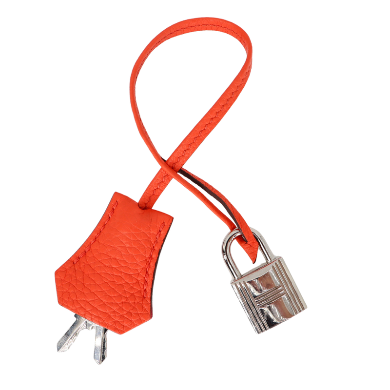 HERMES ボウタイ Hermès 30cm Birkin Verso Orange Poppy Clemence Leather Palladium