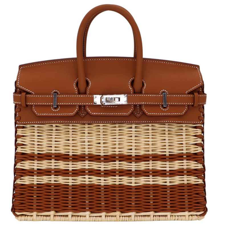 Hermès 25cm Birkin Picnic Striped Gold Swift Palladium Hardware Hermès 25cm Birkin Picnic Striped Gold Swift Palladium Hardware