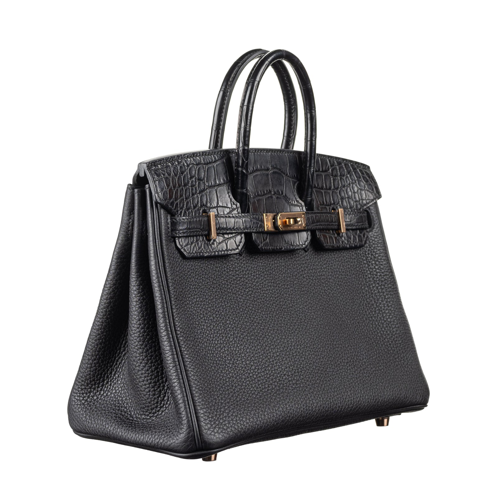 Hermès 25cm Birkin Touch Black Matte Alligator/Togo Leather Rose