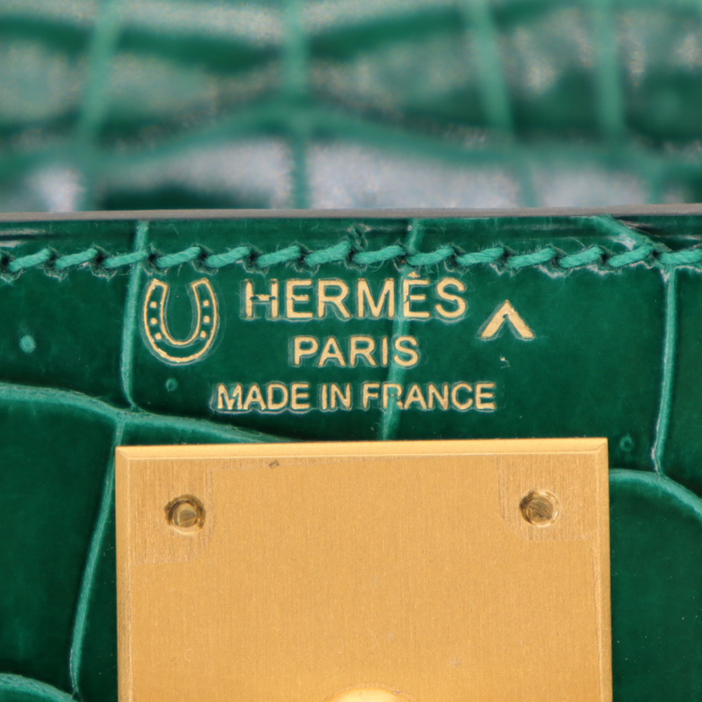Hermès 28cm Kelly Sellier HSS Emerald Shiny Porosus Crocodile