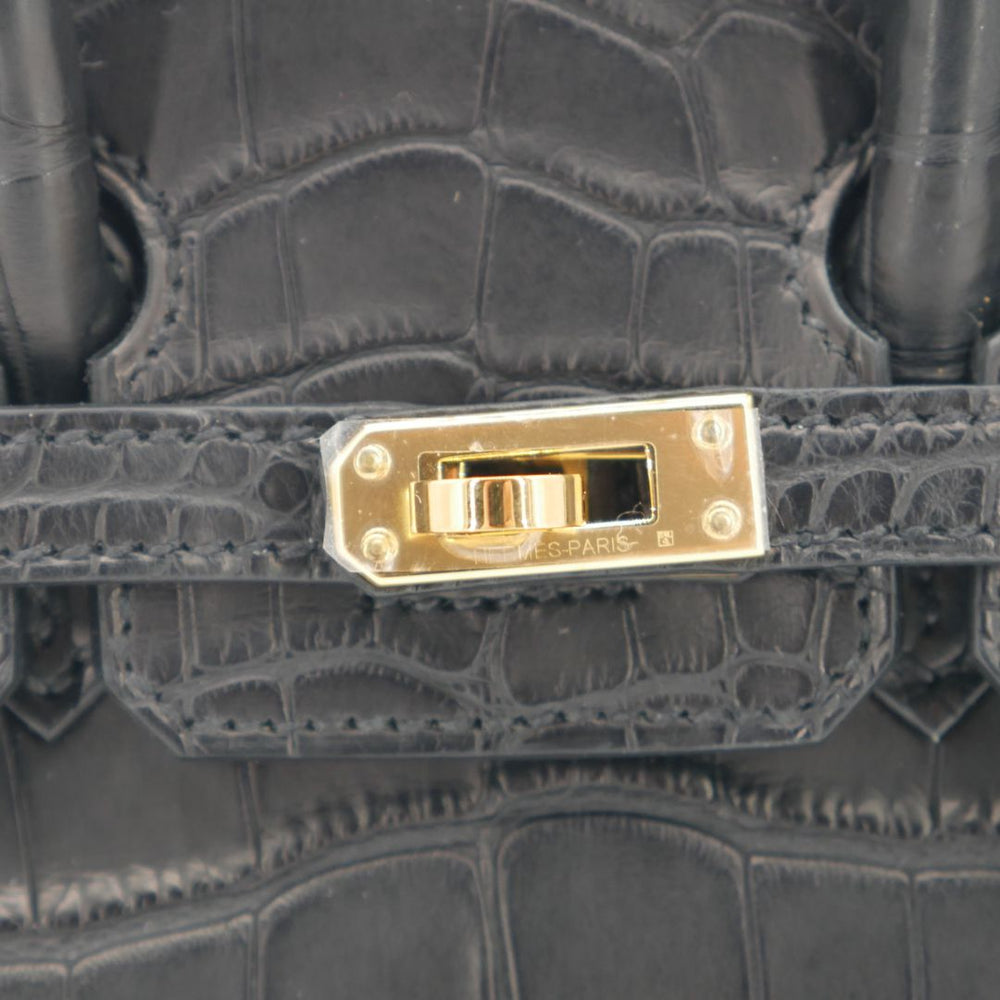 Hermès 20cm Birkin Sellier Black Matte Alligator Gold Hardware