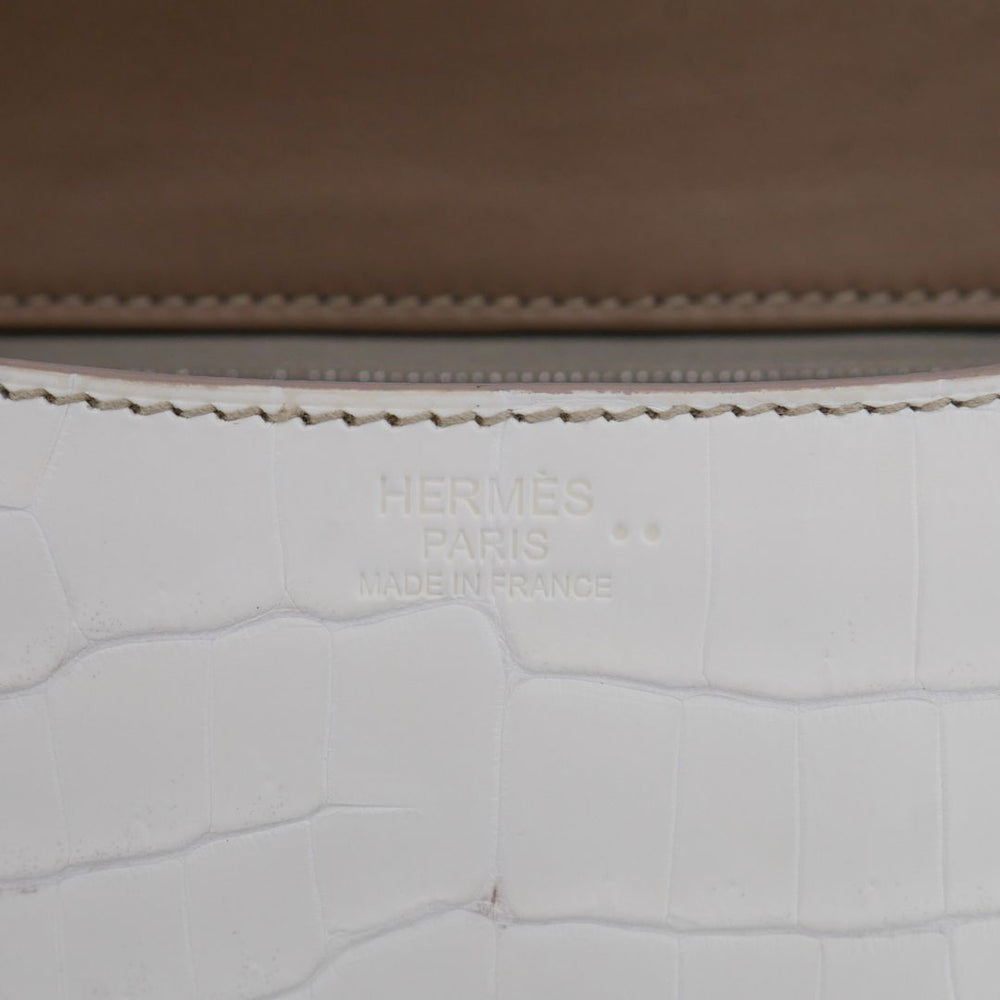 Hermes 24cm Constance Blanc Himalaya Palladium Hardware exclusive at Prive Porter