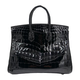 Herm�s 25cm Birkin Black Shiny Niloticus Crocodile Palladium Hardware