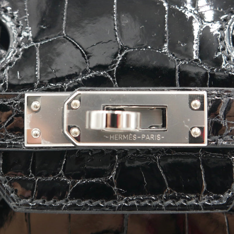 Herm�s 25cm Birkin Black Shiny Niloticus Crocodile Palladium Hardware