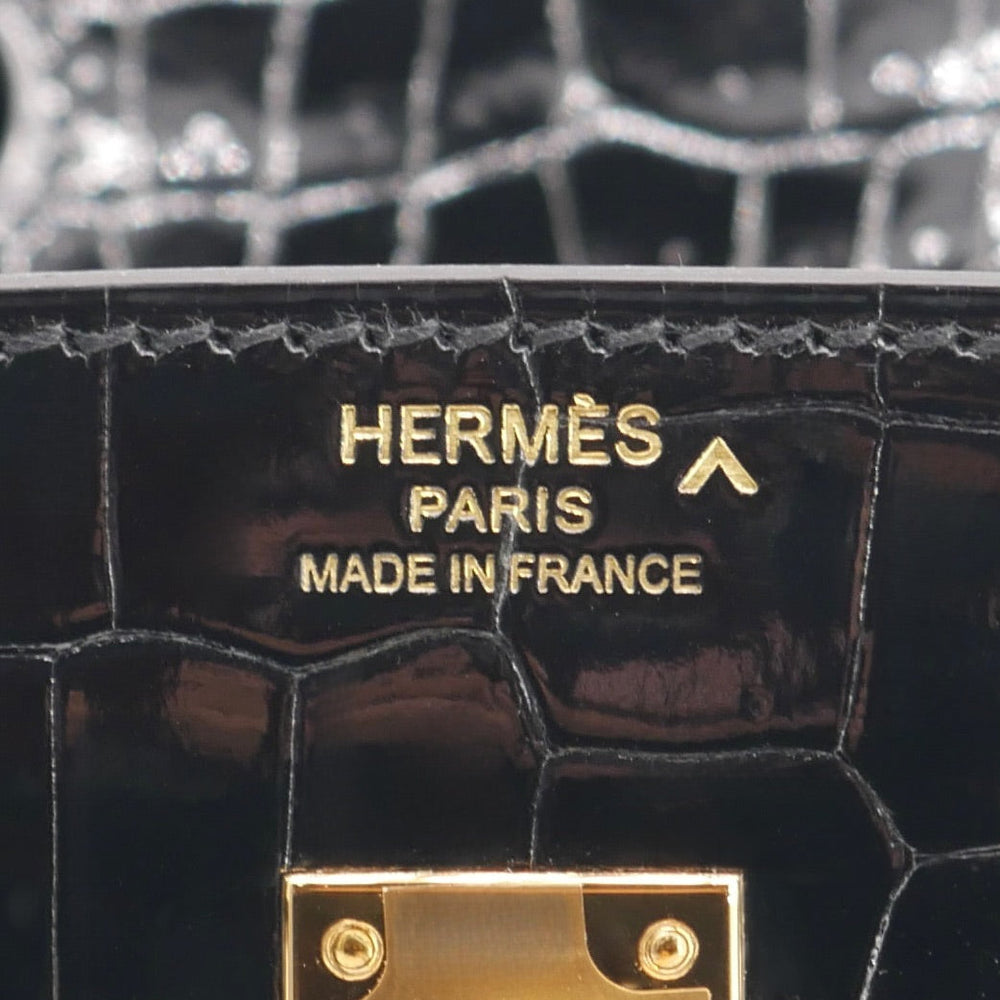 Hermès 25cm Birkin Black Shiny Porosus Crocodile Gold Hardware