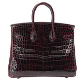 Herm�s 25cm Birkin Bordeaux Shiny Niloticus Crocodile Gold Hardware