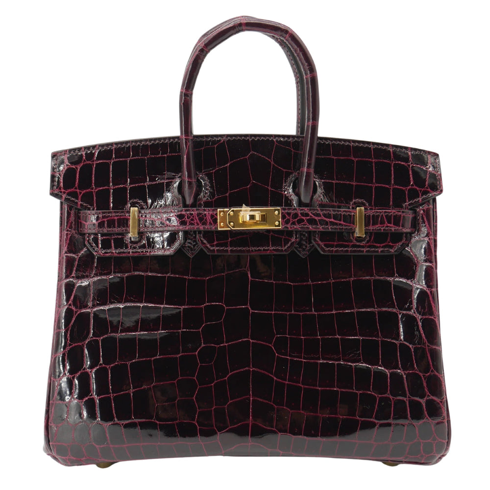 E*y様 ★新品タグ付き★　国内エルメス　HERMES BAIN ヒョウ柄バスタ Hermès 25cm Birkin Bordeaux Shiny Niloticus Crocodile Gold