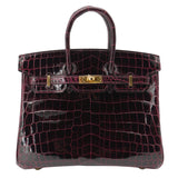 Herm�s 25cm Birkin Bordeaux Shiny Niloticus Crocodile Gold Hardware