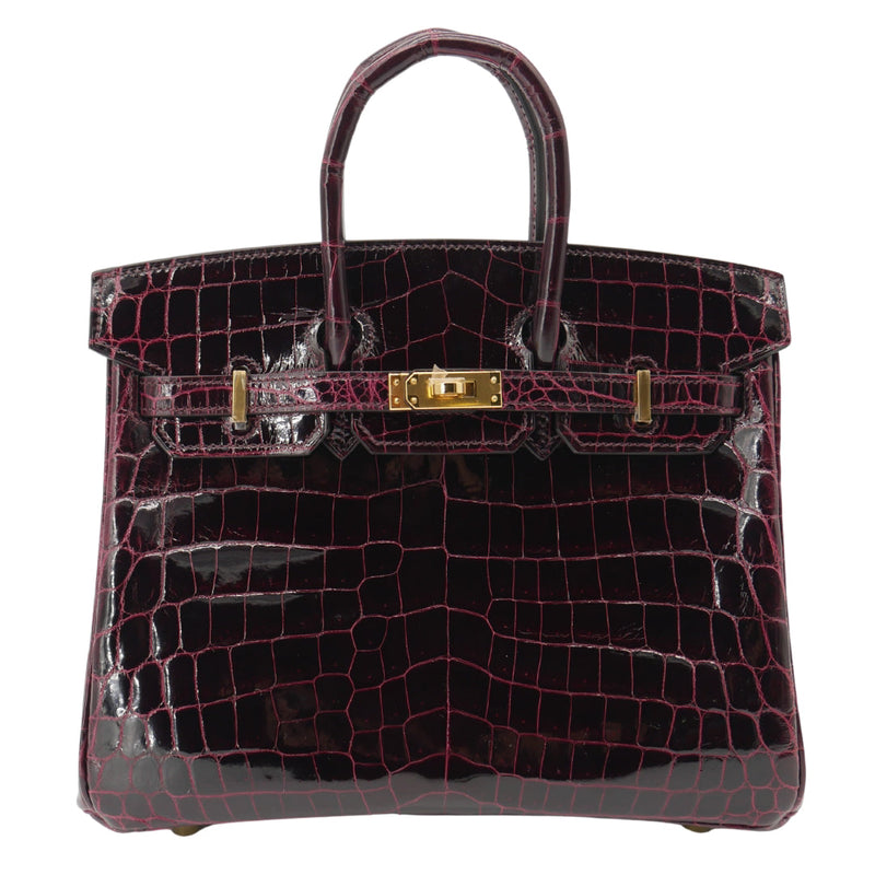 Hermès 25cm Birkin Bordeaux Shiny Niloticus Crocodile Gold
