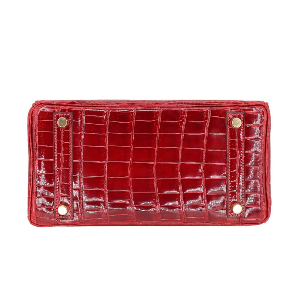 Hermès 25cm Birkin Braise Shiny Niloticus Crocodile Yellow Gold