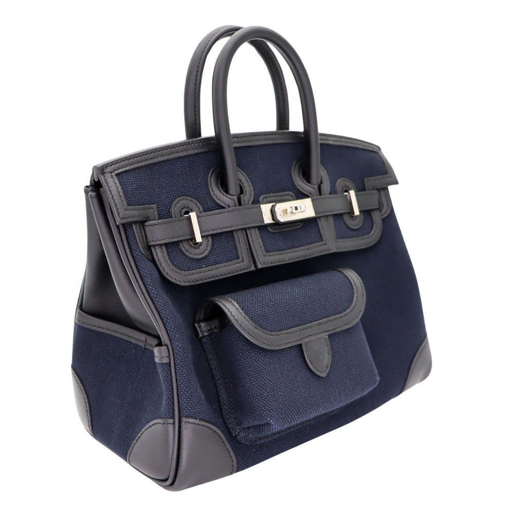 Hermès 25cm Birkin Cargo Bleu Marine/Black Canvas/Swift Leather