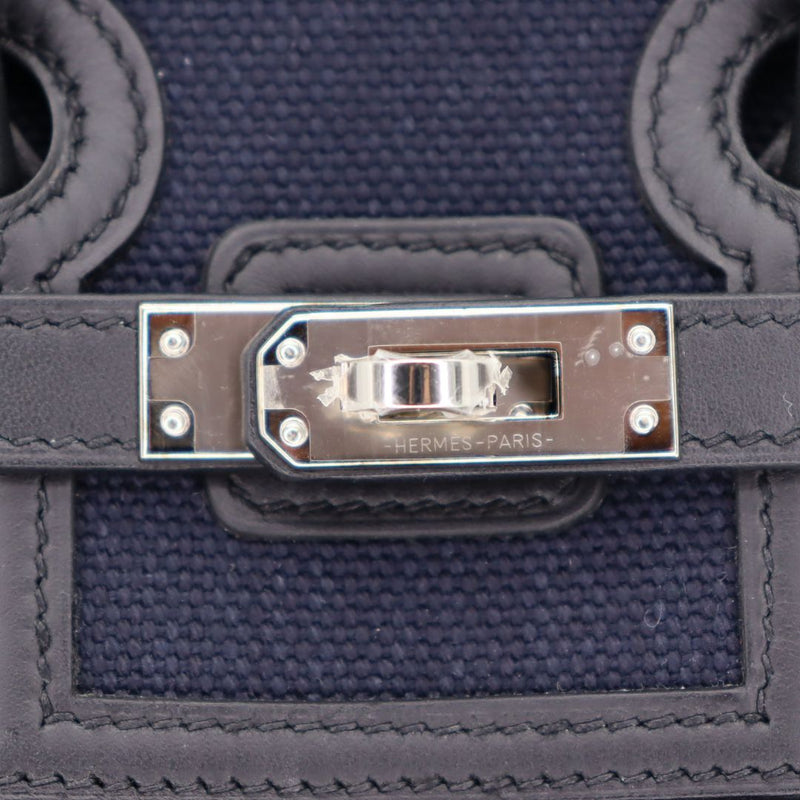 Herm�s 25cm Birkin Cargo Bleu Marine/Black Canvas/Swift Leather Palladium Hardware