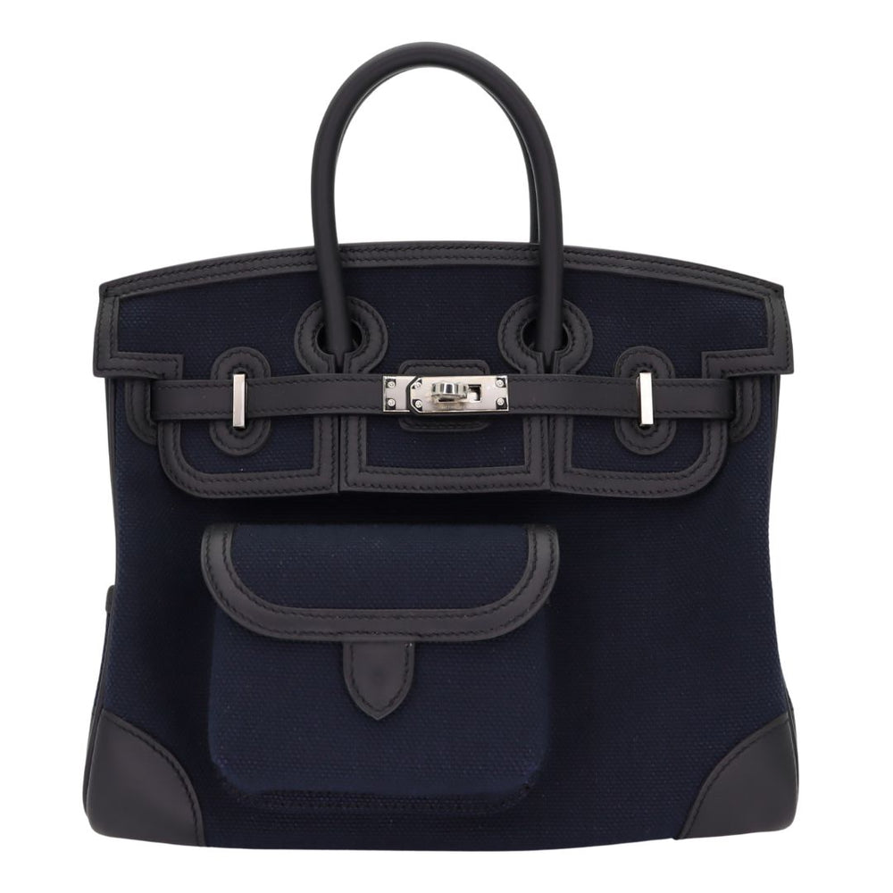 Hermès 25cm Birkin Cargo Bleu Marine/Black Canvas/Swift Leather
