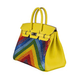 Herm�s 25cm Birkin Customized Rainbow Chevron Swarovski Crystal Palladium Hardware