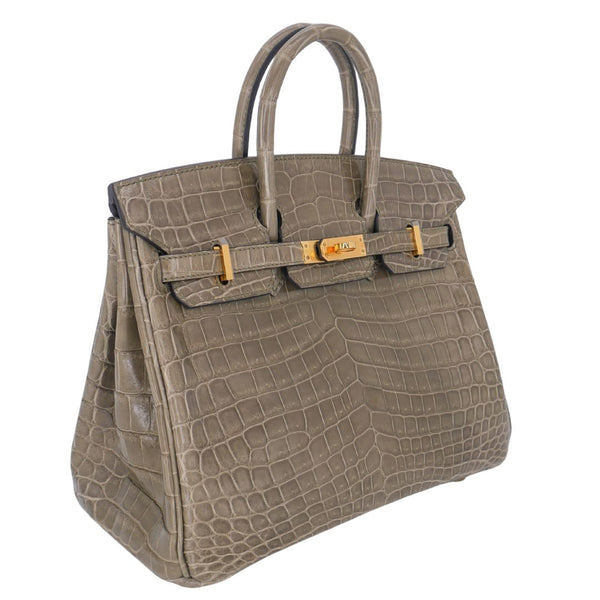 Herm�s 25cm Birkin Gris Tourterelle Shiny Niloticus Crocodile Gold Hardware