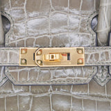 Herm�s 25cm Birkin Gris Tourterelle Shiny Niloticus Crocodile Gold Hardware