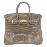 Herm�s 25cm Birkin Gris Tourterelle Shiny Niloticus Crocodile Gold Hardware