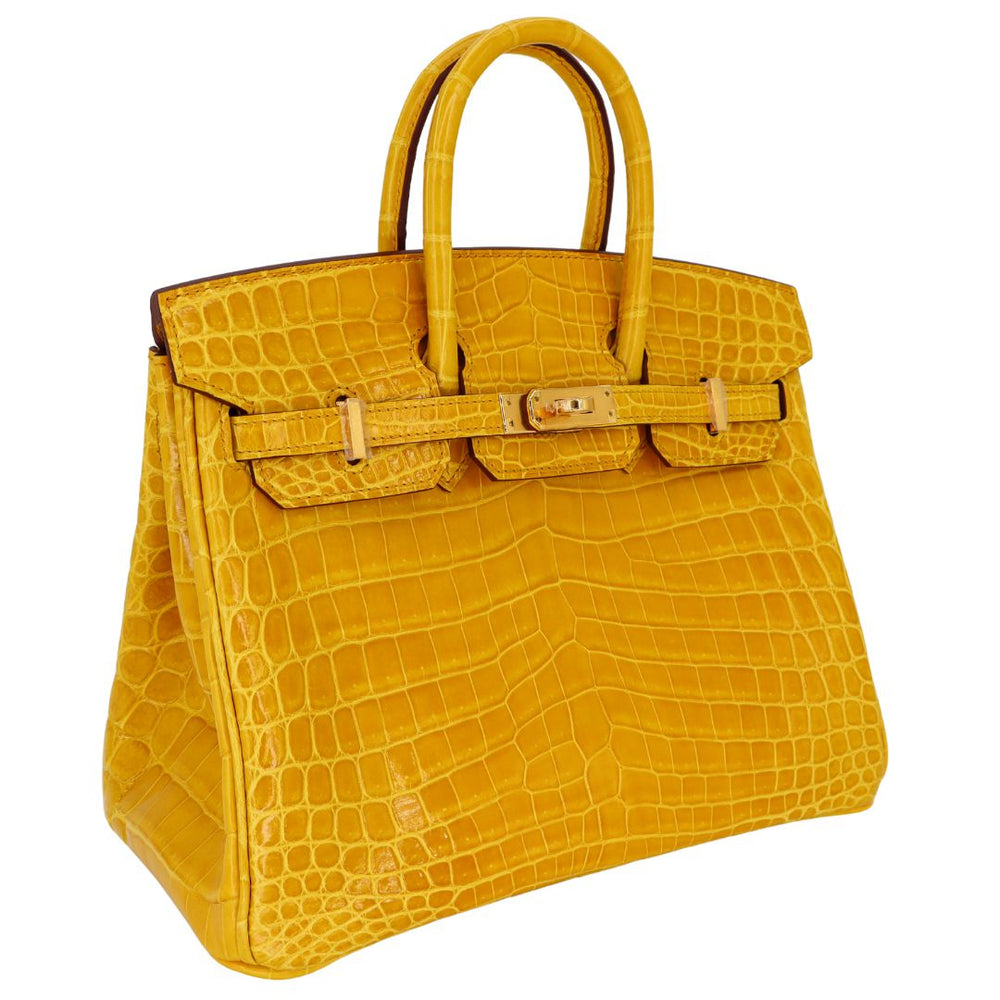 Hermès 25cm Birkin Jaune Ambre Shiny Niloticus Crocodile GHW