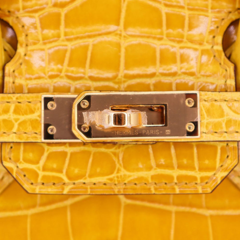 Hermès 25cm Birkin Jaune Ambre Shiny Niloticus Crocodile GHW