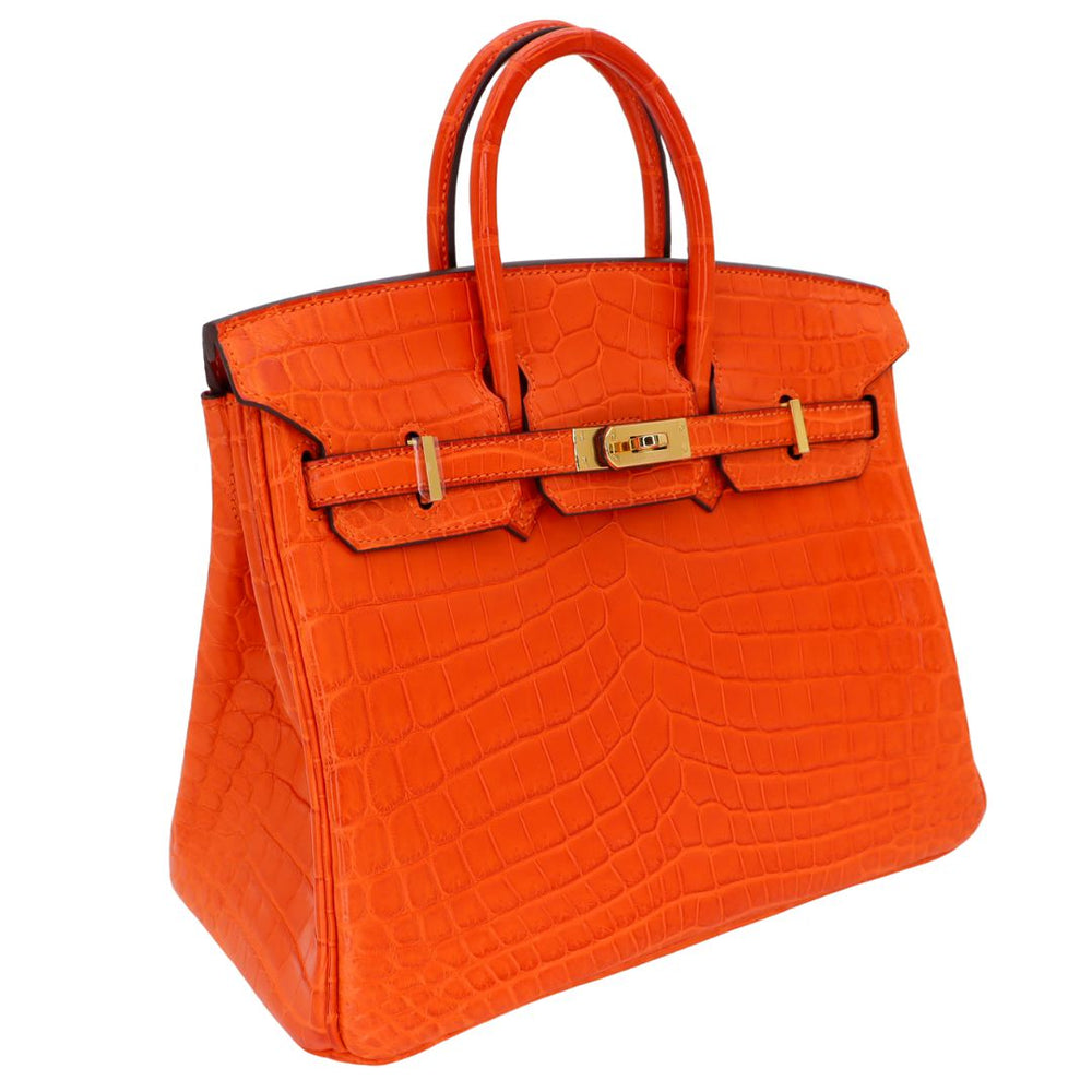 Hermès 25cm Birkin Orange Matte Niloticus Crocodile Gold Hardware