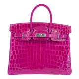 Herm�s 25cm Birkin Rose Pourpre Shiny Niloticus Crocodile Palladium Hardware