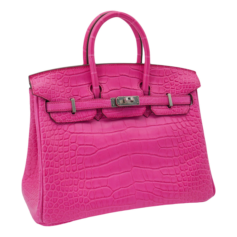 Herm�s 25cm Birkin Rose Shocking Matte Alligator Palladium Hardware