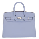 Herm�s 25cm Birkin Sellier Bleu Brume Epsom Leather Palladium Hardware