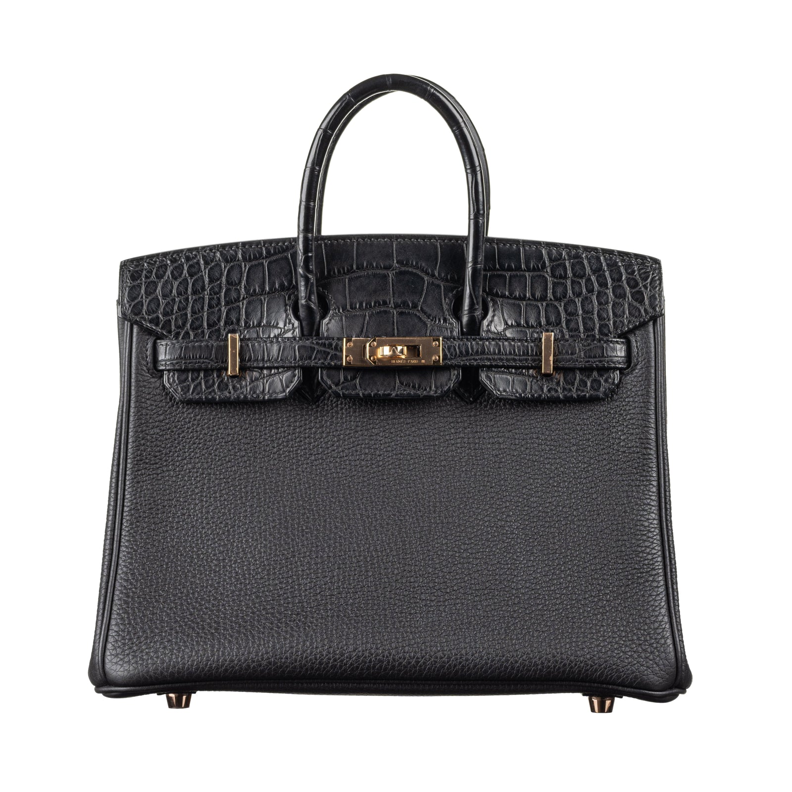 Hermès 25cm Birkin Touch Black Matte Alligator/Togo Leather Rose