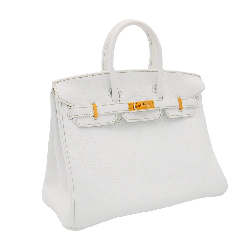 Herm�s 25cm Birkin White Clemence Leather Gold Hardware