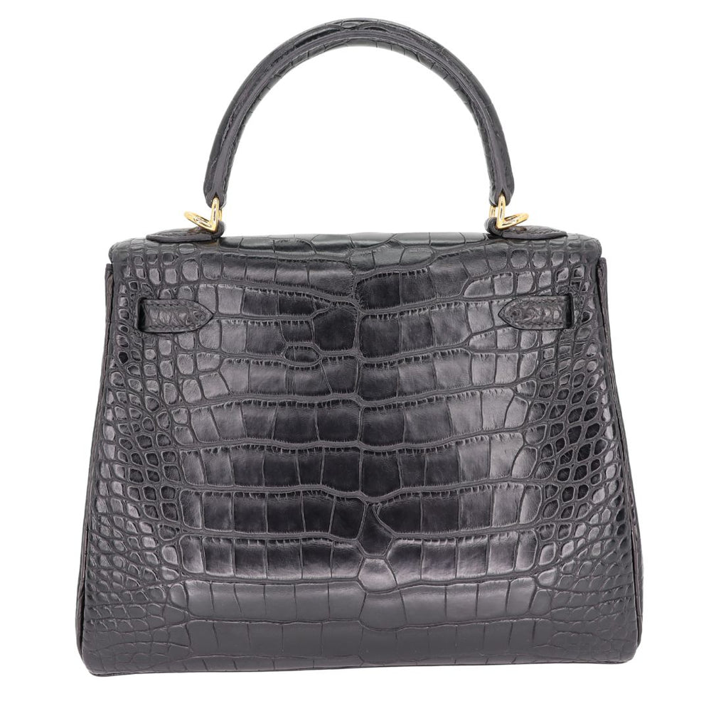 Hermès 25cm Kelly Retourne Black Matte Alligator Gold Hardware