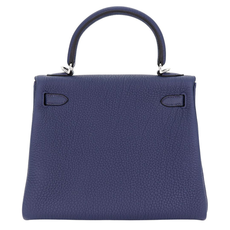 Herm�s 25cm Kelly Retourne Bleu Navy Togo Leather Palladium Hardware