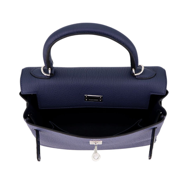 Herm�s 25cm Kelly Retourne Bleu Navy Togo Leather Palladium Hardware