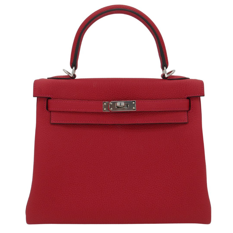 Herm�s 25cm Kelly Retourne Rouge Casaque Togo Leather Palladium Hardware