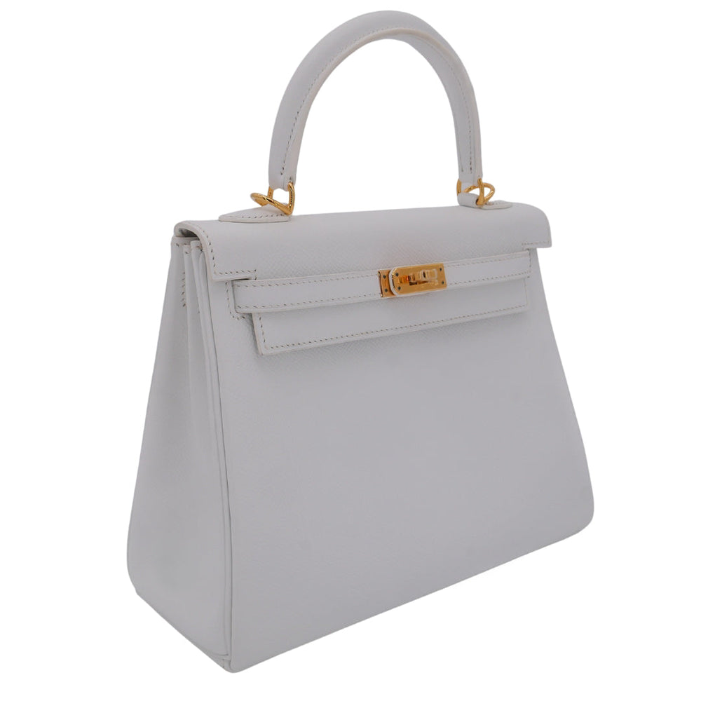 Hermès 25cm Kelly Retourne White Epsom Leather Gold Hardware