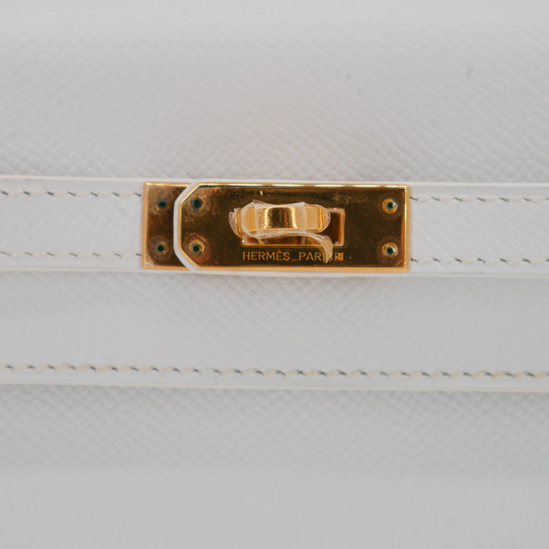 Herm�s 25cm Kelly Retourne White Epsom Leather Gold Hardware