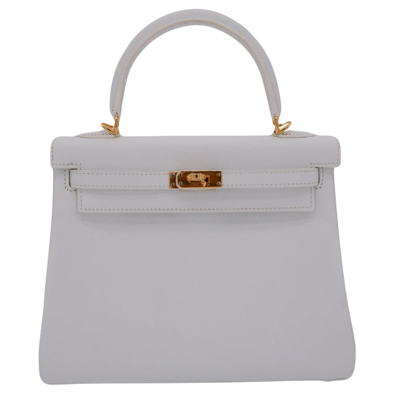 Hermes 25cm Kelly Retourne White Epsom Leather Gold Hardware exclusive Prive Porter