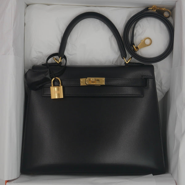 Herm�s 25cm Kelly Sellier Black Box Calf Leather Gold Hardware