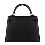 Herm�s 25cm Kelly Sellier Black Epsom Leather Palladium Hardware