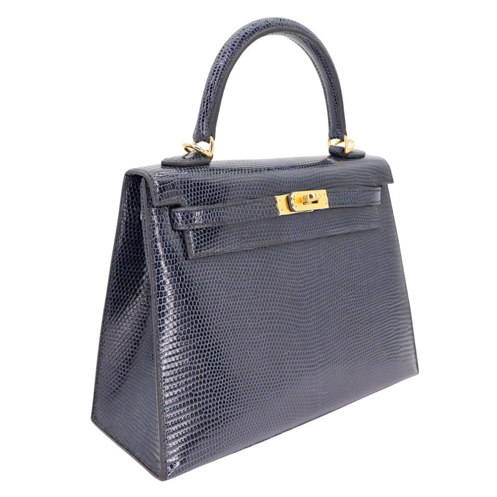 イガリ　HERMESエルメス　ネイビーワンピース38 Hermès 25cm Kelly Sellier Bleu Indigo Shiny Lizard Gold Hardware