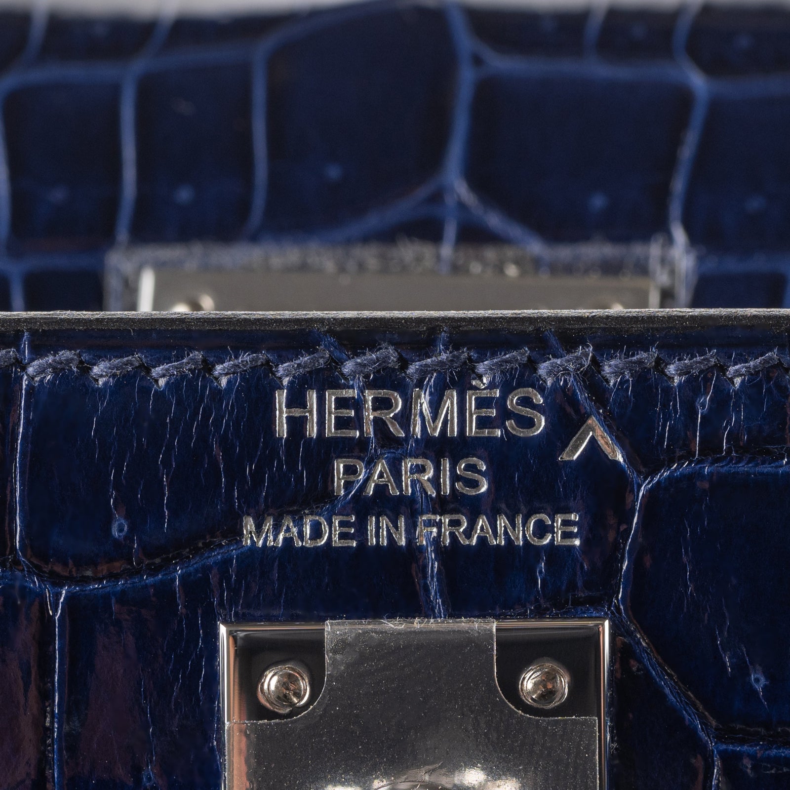 Hermès 25cm Kelly Sellier Bleu Indigo Shiny Niloticus Crocodile