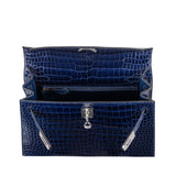 Herm�s 25cm Kelly Sellier Bleu Indigo Shiny Niloticus Crocodile Diamond Hardware