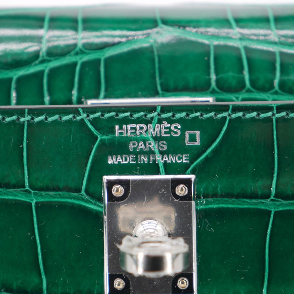 Hermès 25cm Kelly Sellier Emerald Shiny Alligator Palladium