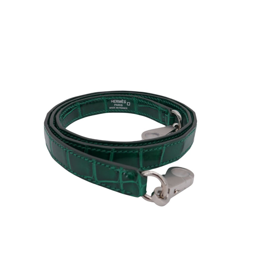 Hermès 25cm Kelly Sellier Emerald Shiny Alligator Palladium