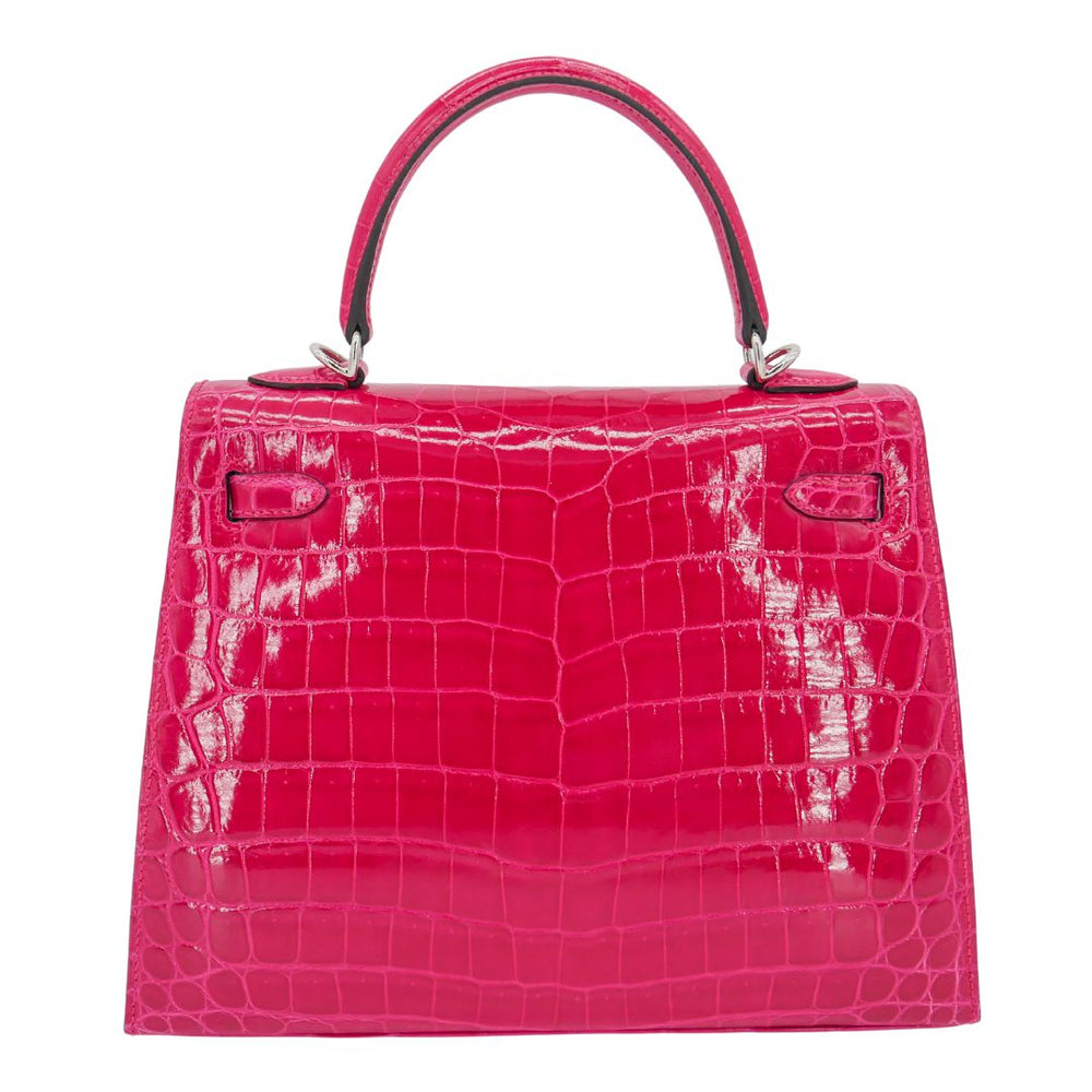 Hermès 25cm Kelly Sellier Framboise Shiny Niloticus Crocodile