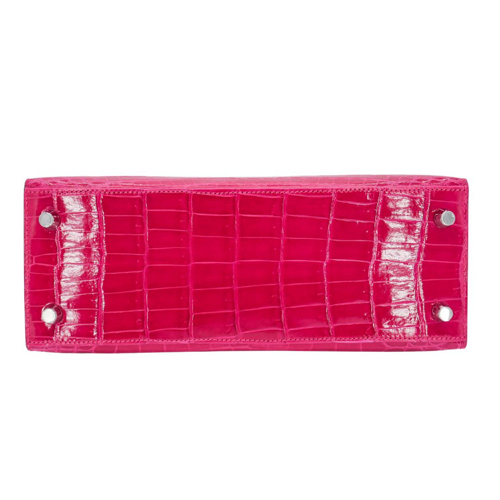 Hermès 25cm Kelly Sellier Framboise Shiny Niloticus Crocodile